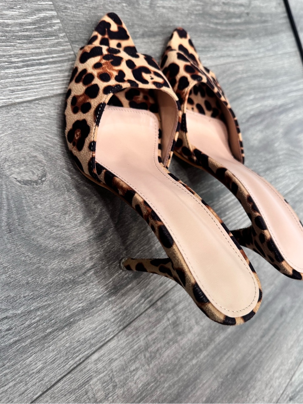 Leopard Print Pointed open Toe Slide Mules - Brown